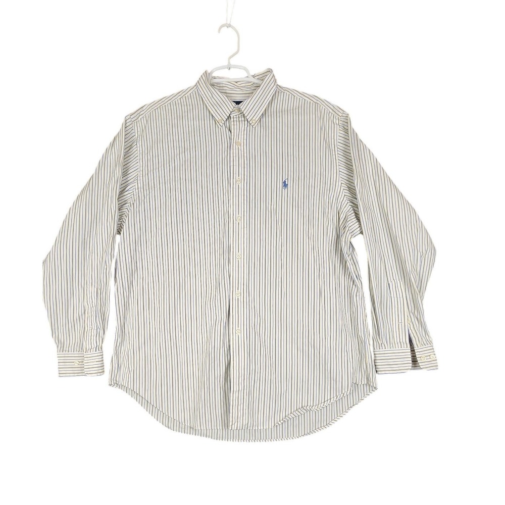 Ralph Lauren Mens Classic‎ Fit Striped Long Sleeve Button Down Shirt Blue White